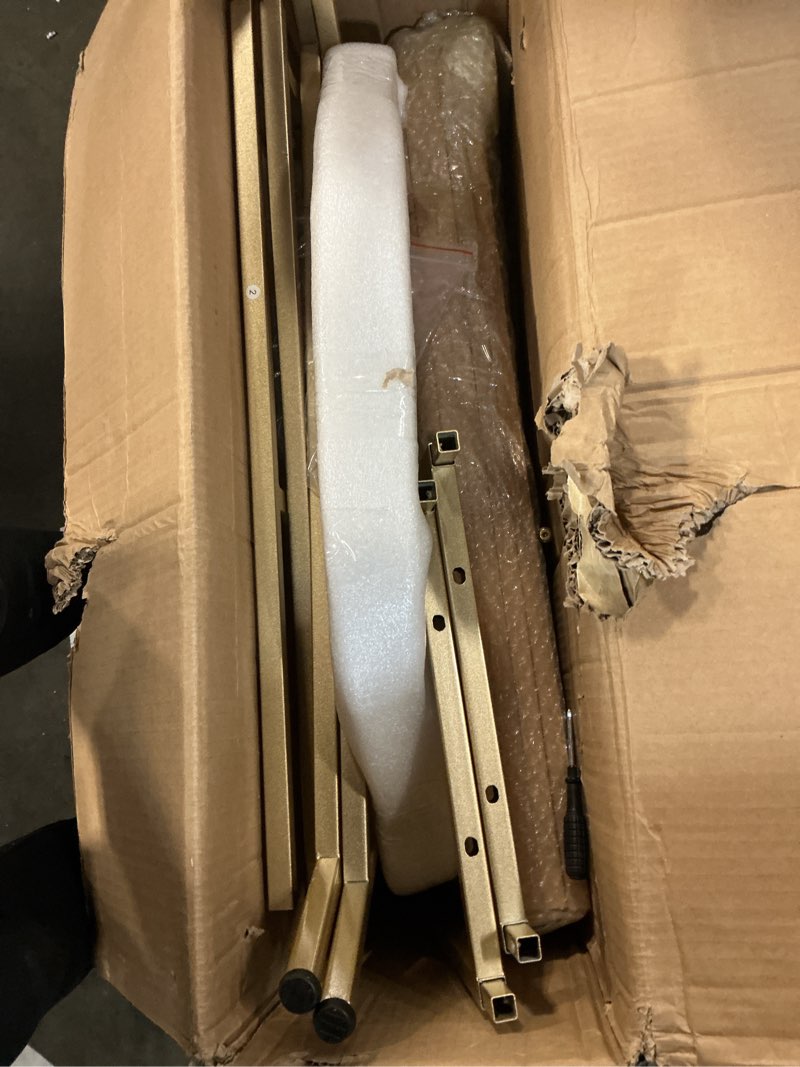 Condition photo showing As Is for Kogven Bookshelf Arched Bookcase, Industrial 5 Tier Open Book Shelves with Metal Frame, 72" Tall Freestanding Display Rack for Home Office, Living Room,Nature Wood and Gold Nature Wood & Gold 5 Tier Arched