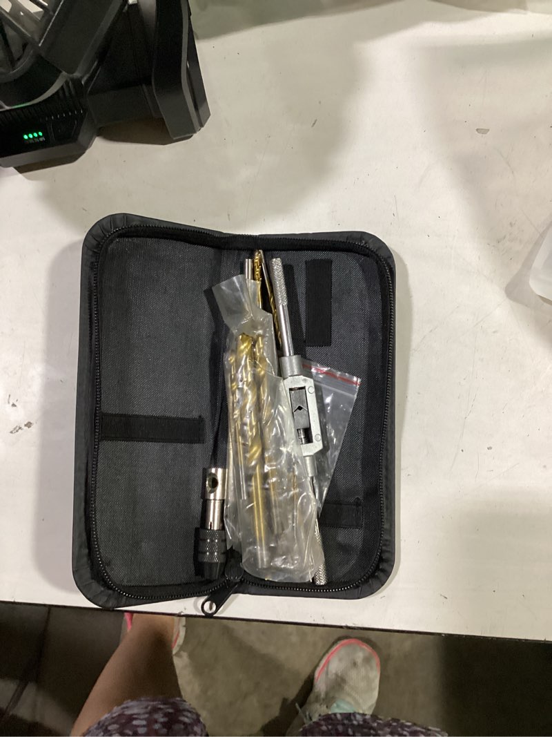 Condition photo showing Good Condition for metric tap and die set, 21 pcs adjustable metric drill and tap set with 2 tap wrench, m2 m2.5 m3 m4 m5 m6 m8 m10 m12 taps and 9 drill bits, hand screw hss thread tap set, drill tap set. might be missing hardware.