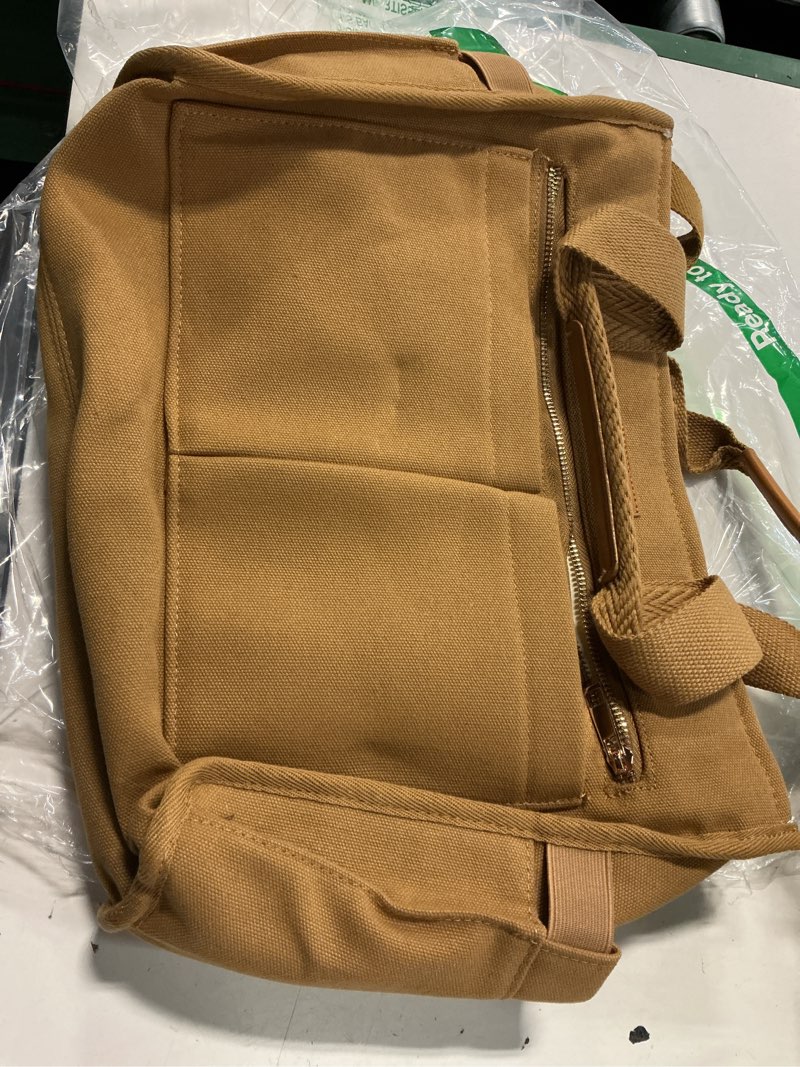 Condition photo showing Good Condition for canvas tote bag for women, 15-pockets work laptop tote purse large crossbody nurse teacher bible bag for school travel daily | with strap & zipper m3.brown medium-14inch