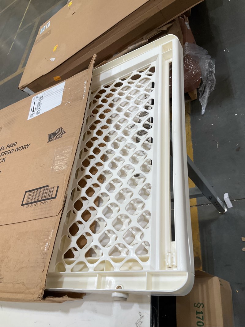 Condition photo showing Good Condition for toddleroo by north states 42” wide supergate ergo baby gate, made in usa: for doorways or stairways. includes wall cups. pressure or hardware mount. 26” - 42” wide (26" tall, ivory) (b0065adp4c)