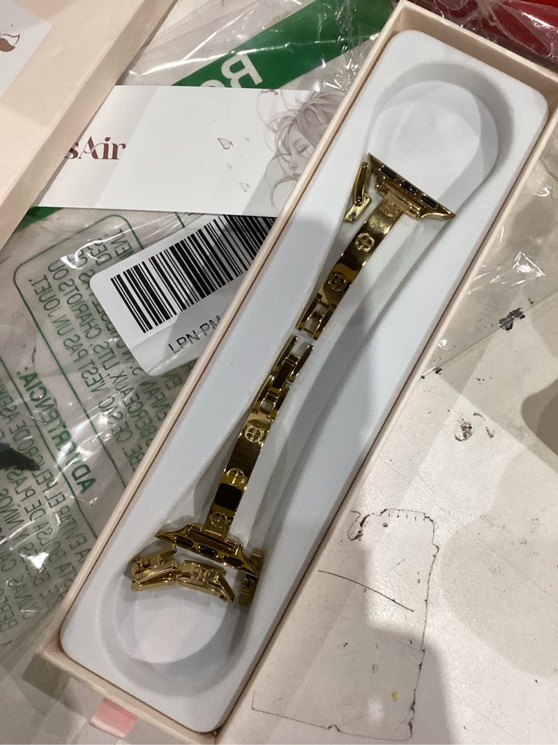 Condition photo showing As Is for Missair Slim Bands Compatible with Apple Watch 38mm 40mm 41mm 42mm 44mm 45mm 46mm 49mm for Women, Thin Bracelet Dressy Designer Stainless Steel Metal Strap for iWatch Series 11 10 9 8 7 6 5 4 SE Ultra Gold 38/40/41/42mm(Series 11 10)