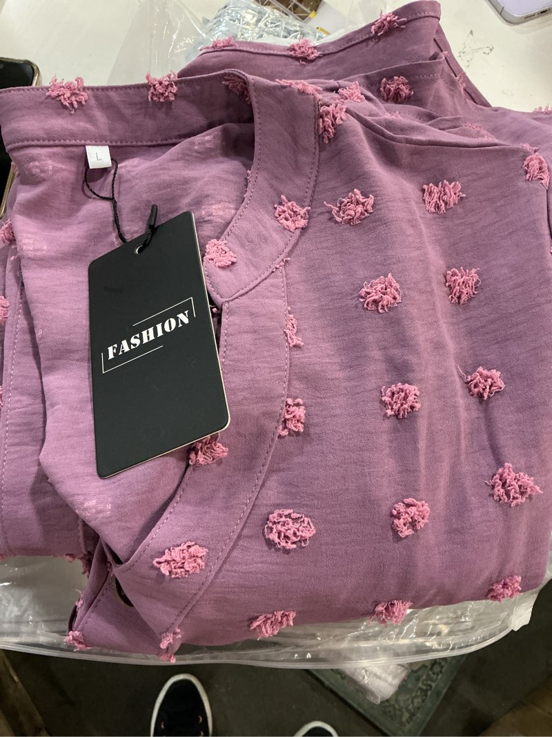 Condition photo showing New/Like New for womens maternity dress swiss dot v neck short sleeve button down summer casual baby shower mini dresses dark purple, large