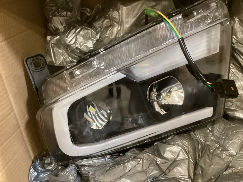 Condition photo showing As Is for HECASA Projector Headlights Pair w/C-Shaped LED Compatible with 2011-2013 Jeep Grand Cherokee Replacement for CH2502224 CH2503224 Headlamp LED Bar Tube DRL Clear Lens Black Housing Amber Reflector