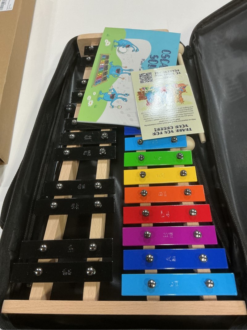 Condition photo showing Good Condition for MINIARTIS Glockenspiel Xylophone | Full Size Glockenspiel Xylophone 27 Note Colorful Metal Keys for Adults & Kids | Percussion Musical Instrument Includes 2 Wooden Beaters, Songbook and Carry Case