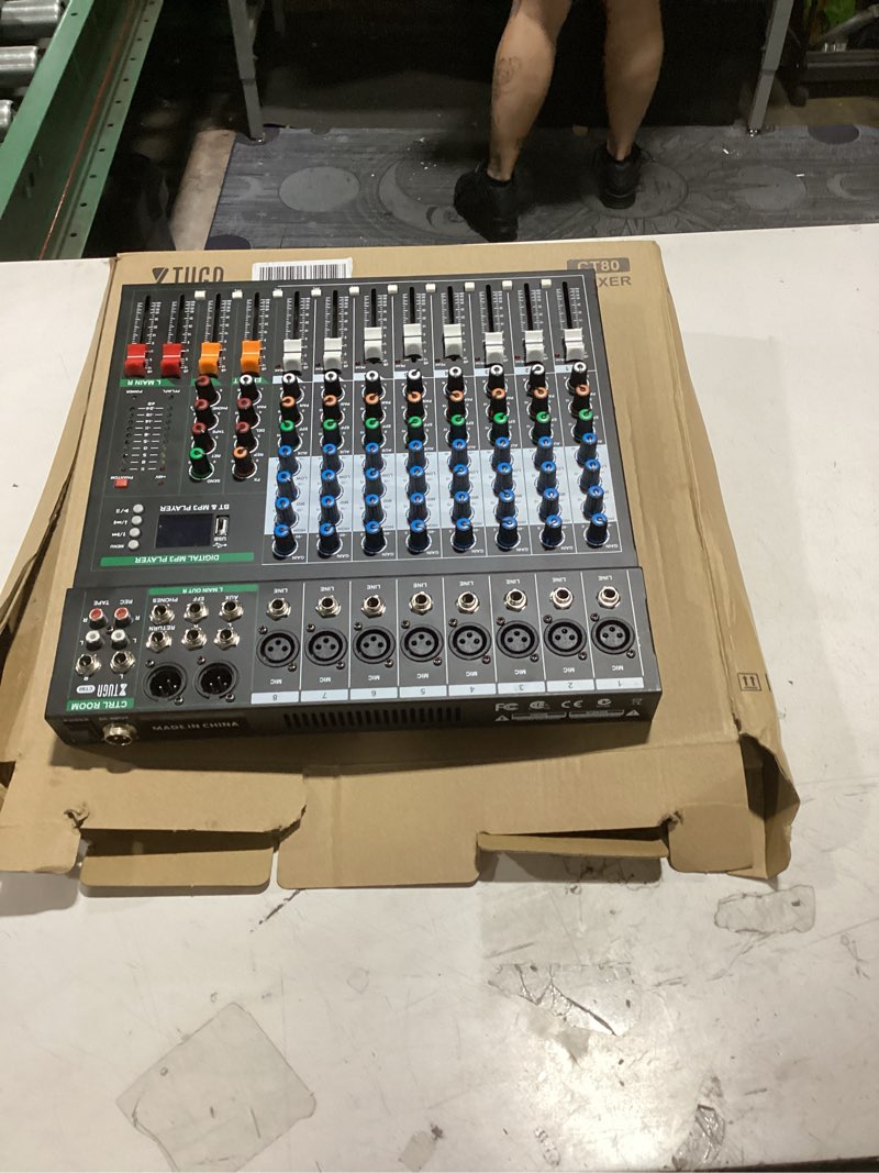 Condition photo showing As Is for xtuga 8 channel audio mixer, professional sound board mixer, dj mixing console system audio interface,48v phantom digital effect for pc podcast studio karaoke streaming live recording(ct80)