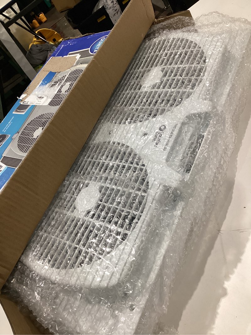 Condition photo showing Good Condition for comfort zone twin window fan with reversible airflow control, 9 inch, auto-locking expanders, 2 speed fan, dual fan, exhaust, airflow 9.84 ft/sec, ideal for home, kitchen, bedroom & office, cz319wt white 9"
