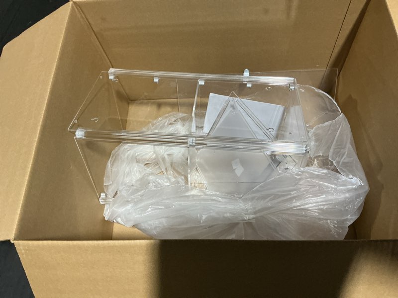 Condition photo showing As Is for nonemey acrylic display case with lock,4 tier lockable security display case, dustproof protection countertop organizer box for collectibles (4tier 9.8×9.8×18.5inch?25×25×48cm) 4 tier-9.8*9.8*18.9in