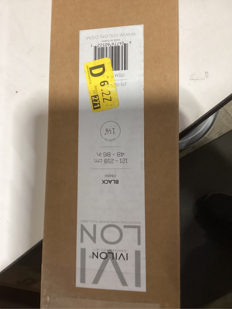 Condition photo showing As Is for Ivilon Drapery Treatment Window Curtain Rod - Square Design 1 1/8 Rod. 48 to 86 Inch. Black 48 to 86 in.