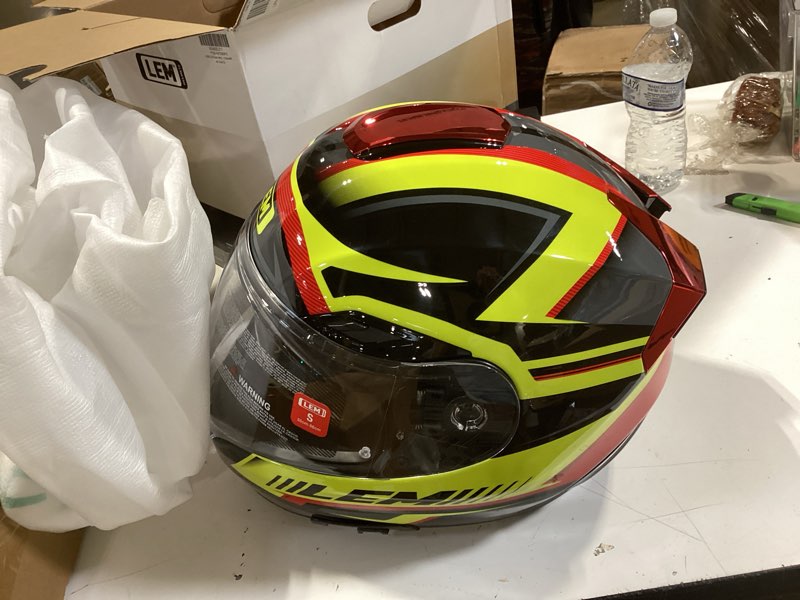 Condition photo showing Good Condition for lem motorcycle helmets full face, helmets for men dot certified, pinlock & dvs dual vision, motorcycle street bike helmet for adults fiberglass shell bluetooth ready for cruiser(yellow/red, size s)