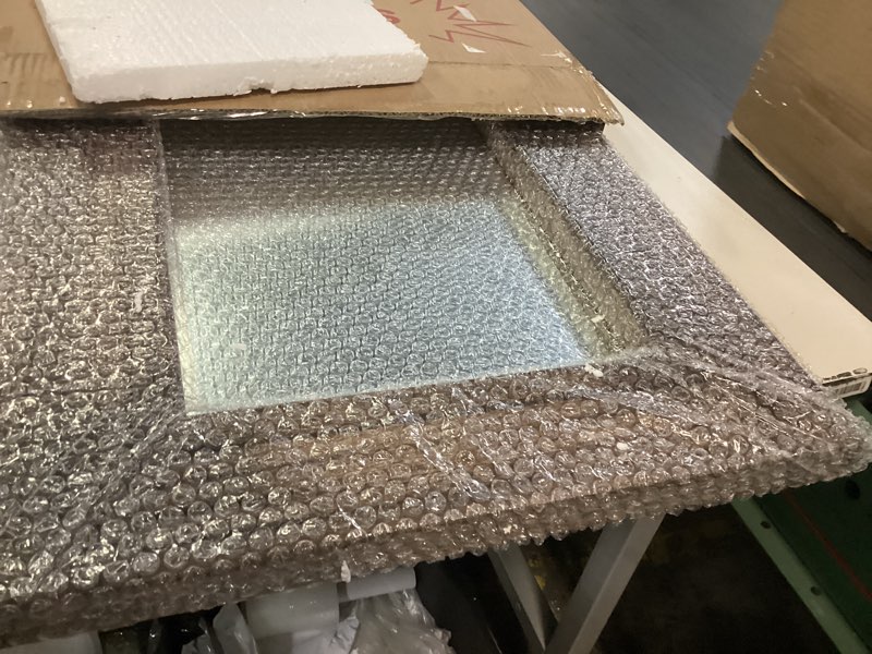 Condition photo showing New/Like New for YOSHOOT Hand-Made Wooden Spliced Wall Mirror for Bathroom, Rustic Farmhouse Vanity Mirror, Décor Wall Art, Solid Wood Frame, Vertical or Horizontal Hanging 26"L x 18"W Spliced Brown