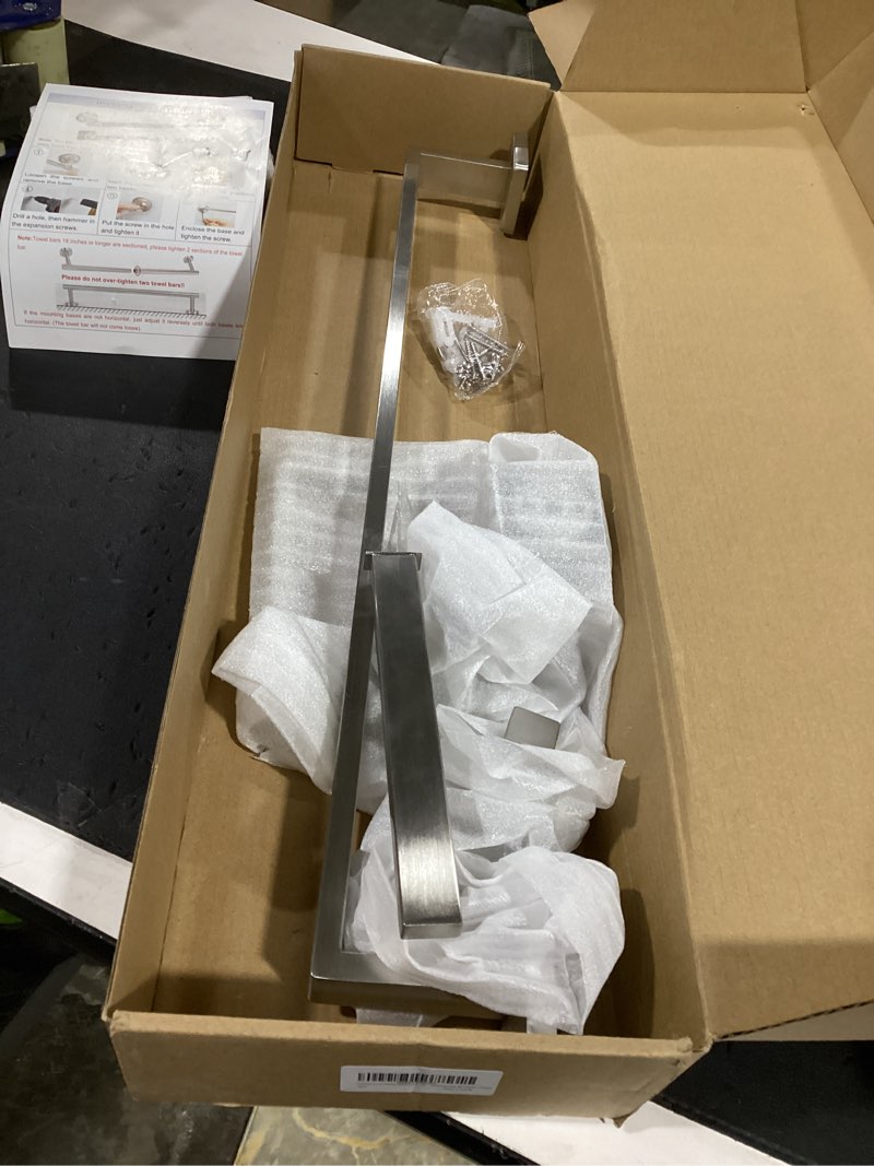 Condition photo showing Good Condition for nearmoon 5 pieces bathroom hardware set 304 stainless steel, square towel rack kit - 24" towel rod + towel ring + toilet paper holder + 2 robe hooks, wall mounted bath accessories (brushed nickel)