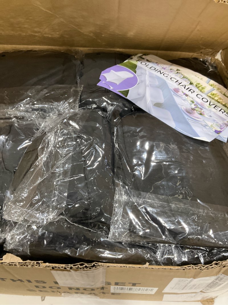 Condition photo showing New/Like New for Babenest Spandex Folding Chair Covers - 50 PCS Halloween Upgraded Universal Stretch Washable Fitted Chair Slipcovers Protector for Wedding, Holidays, Banquet, Party, Celebration (Black) Black 50PCS