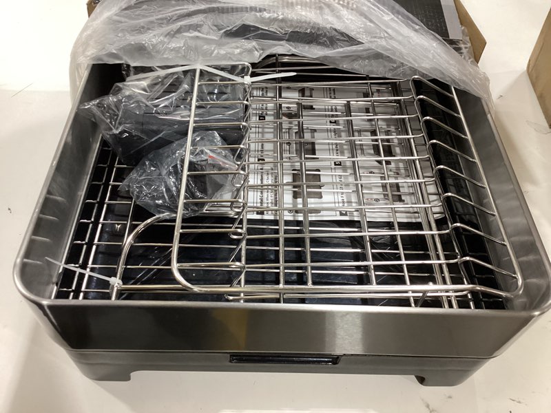 Condition photo showing Good Condition for boosiny extra large two tier stainless steel dish drainer drying rack with drainboard for kitchen counter, modern black and silver, rust proof metal, space saving countertop big plate dryer and tray 2 tier-extra large