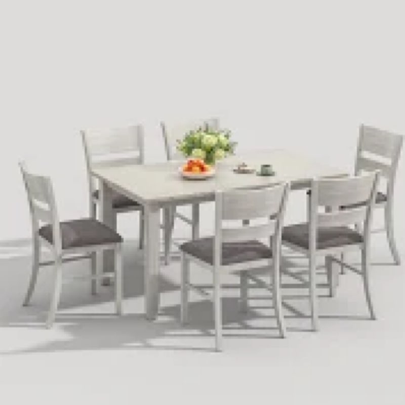 7-Piece 60\" Dining Table Set With 6 Upholstered Chairs, Farmhouse Solid Wood Dinner Table & Chairs Set For 6, For Dining Room, Kitchen, Restaurant (incomplete) 