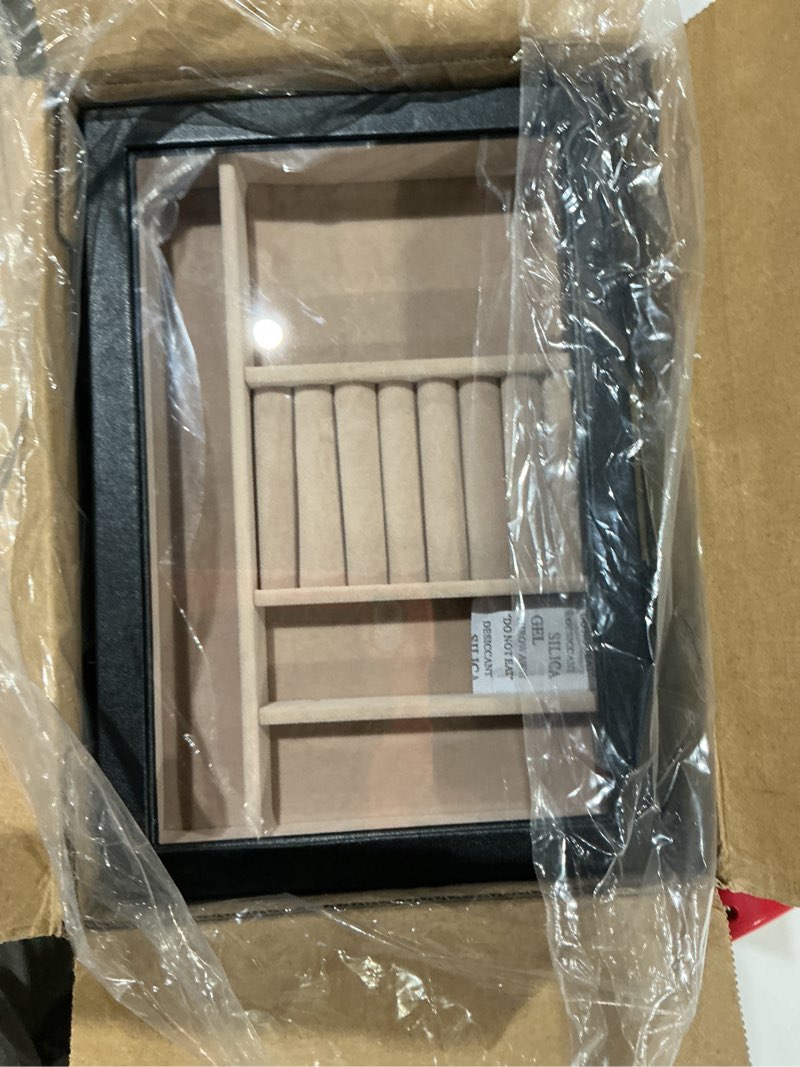 Condition photo showing Good Condition for pickpiff jewelry box organizer case for women: 4-layer jewelry storage case with glass window, black leather with blush velvet, holder for ring necklace bracelet brooch watch, great gift for her black 4 layer