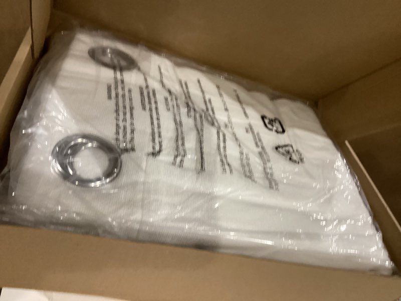 Condition photo showing New/Like New for Amazon Basics Chenille Room Darkening Curtains, Light Filtering Window Drapes for Bedroom and Living Room, 2-Panel Set with Grommets, 52" W × 95" L, White Classic White Classic 52"W x 95"L (Pack of 2)