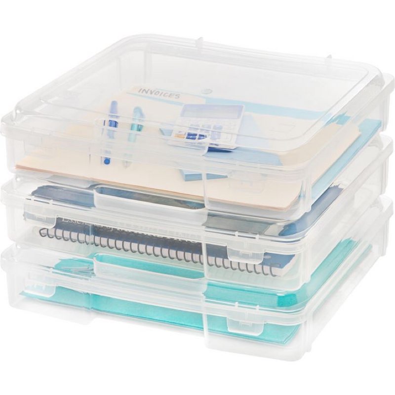 iris usa portable board game organizer plastic project storage case box with snap-tight latch, 6-pack, fits 8.5" x 11" papers, clear