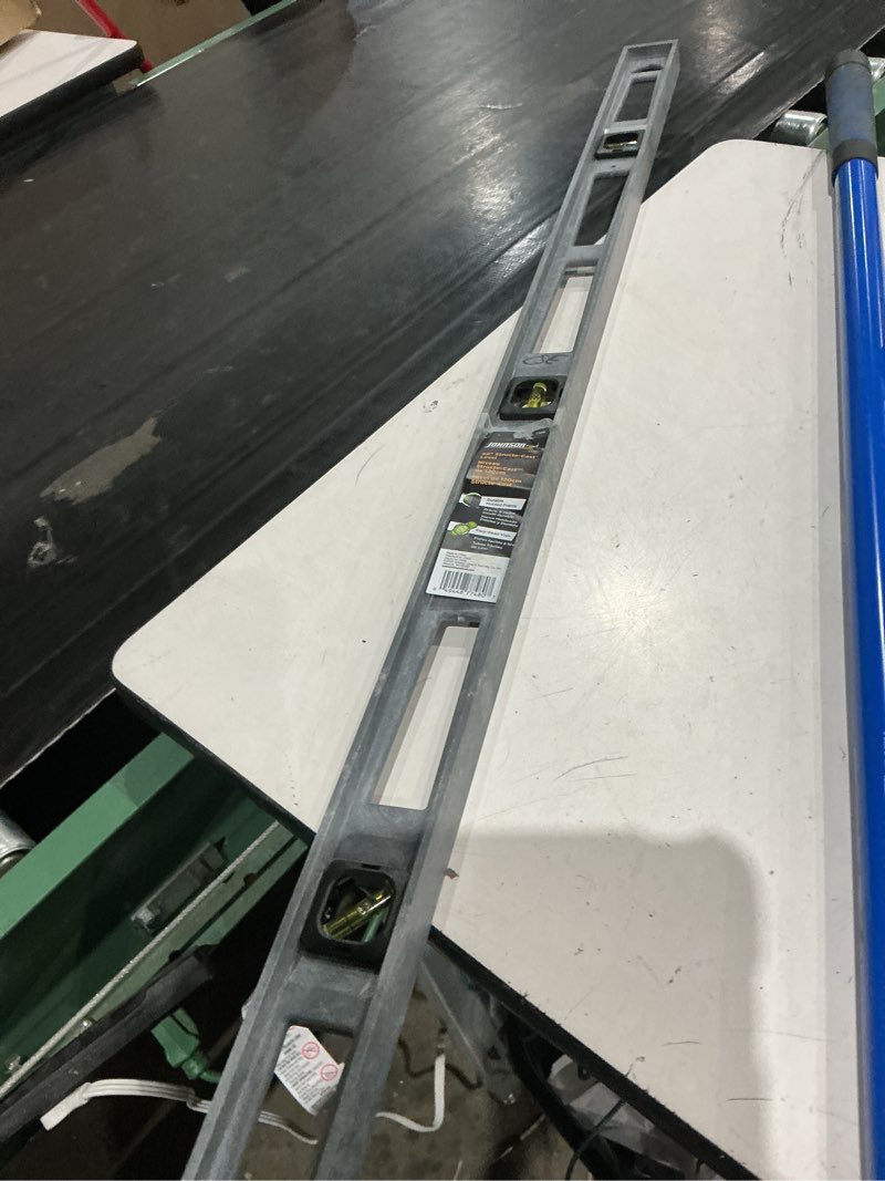 Condition photo showing As Is for johnson johnson level and tool plastic 48-in 3 vial i-beam level