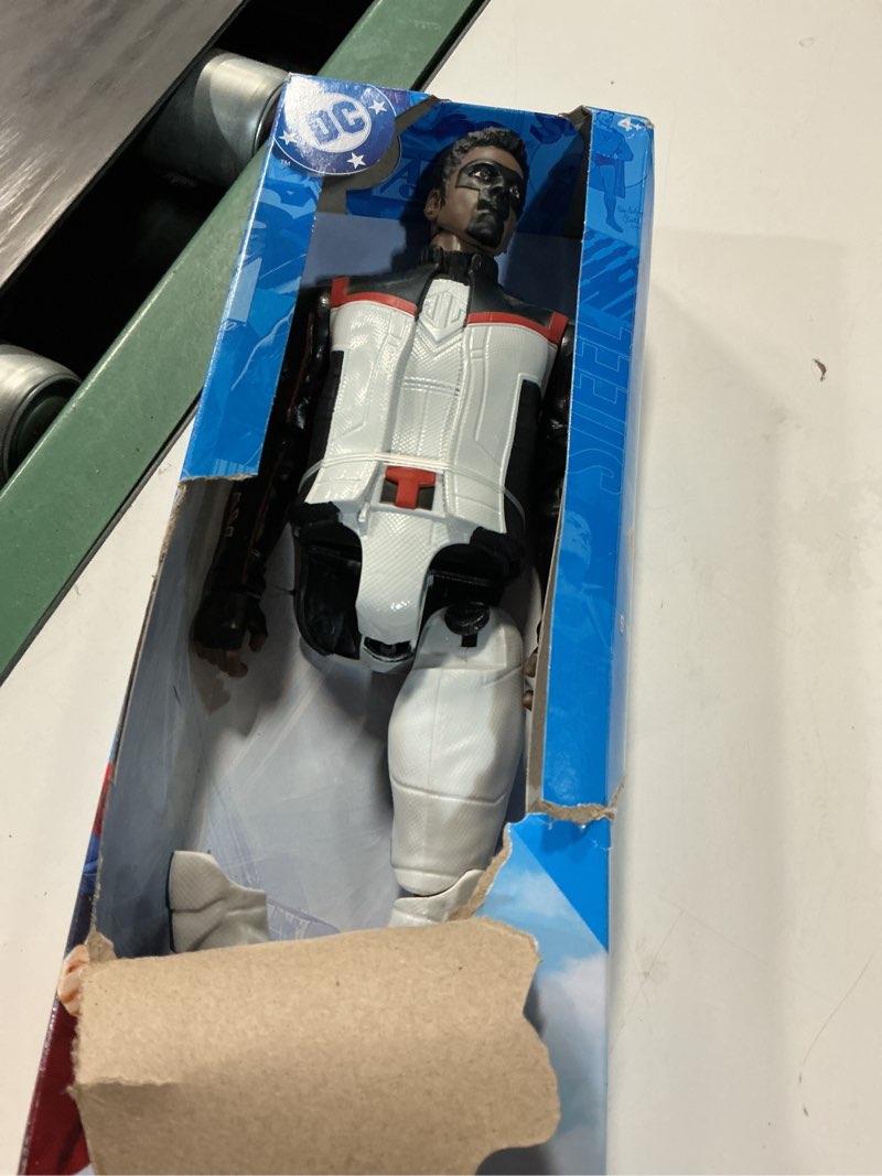Condition photo showing As Is for dc comics, superman mr terrific 12-inch superhero action figure, kids toys for boys and girls pretend play, for ages 4 and up