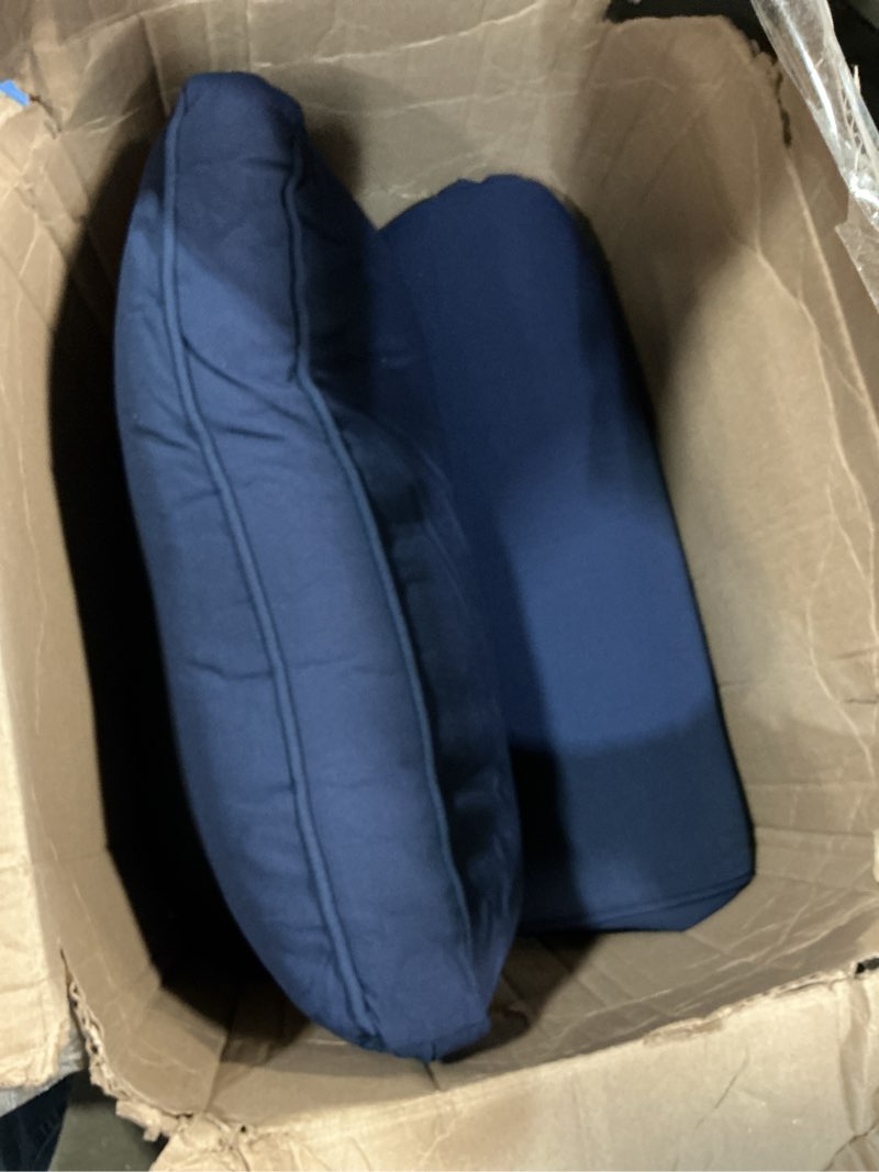 Condition photo showing As Is for juexica 22 x 25 x 4 inch thick outdoor chair cushion set of 2, deep seat pad with backrest, waterproof fade-resistant high resilience for patio furniture sofa chair replacement, navy blue 2 one hole