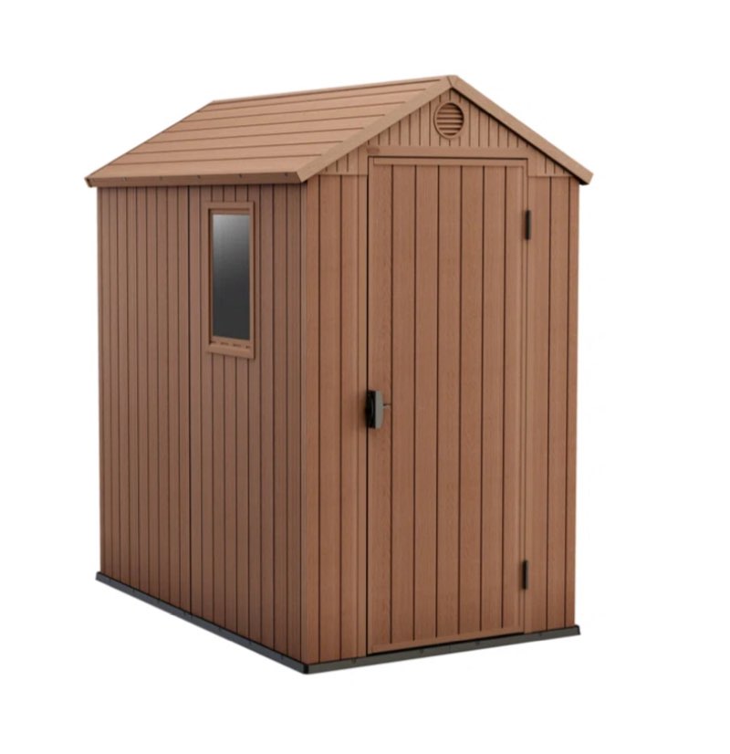 Product incomplete, Keter Darwin 4x6 ft. Durable Resin Outdoor Storage Shed With Floor and Double Doors for Garden Patio Furniture and Tools, Brown