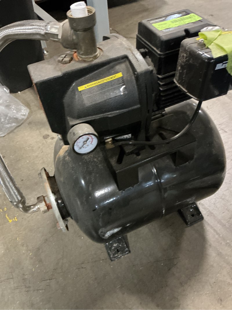 Condition photo showing As Is for shallow well jet pump surface well jet pump with 6 u.s. gallon (22 l) tank with 6 gallons tank us (22 l) 1/2 hp