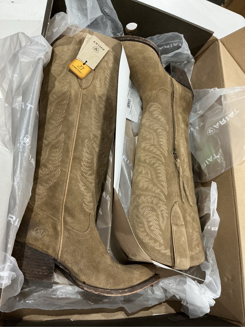 Condition photo showing As Is for ariat laramie stretchfit western boots 6.5 distressed dijon suede