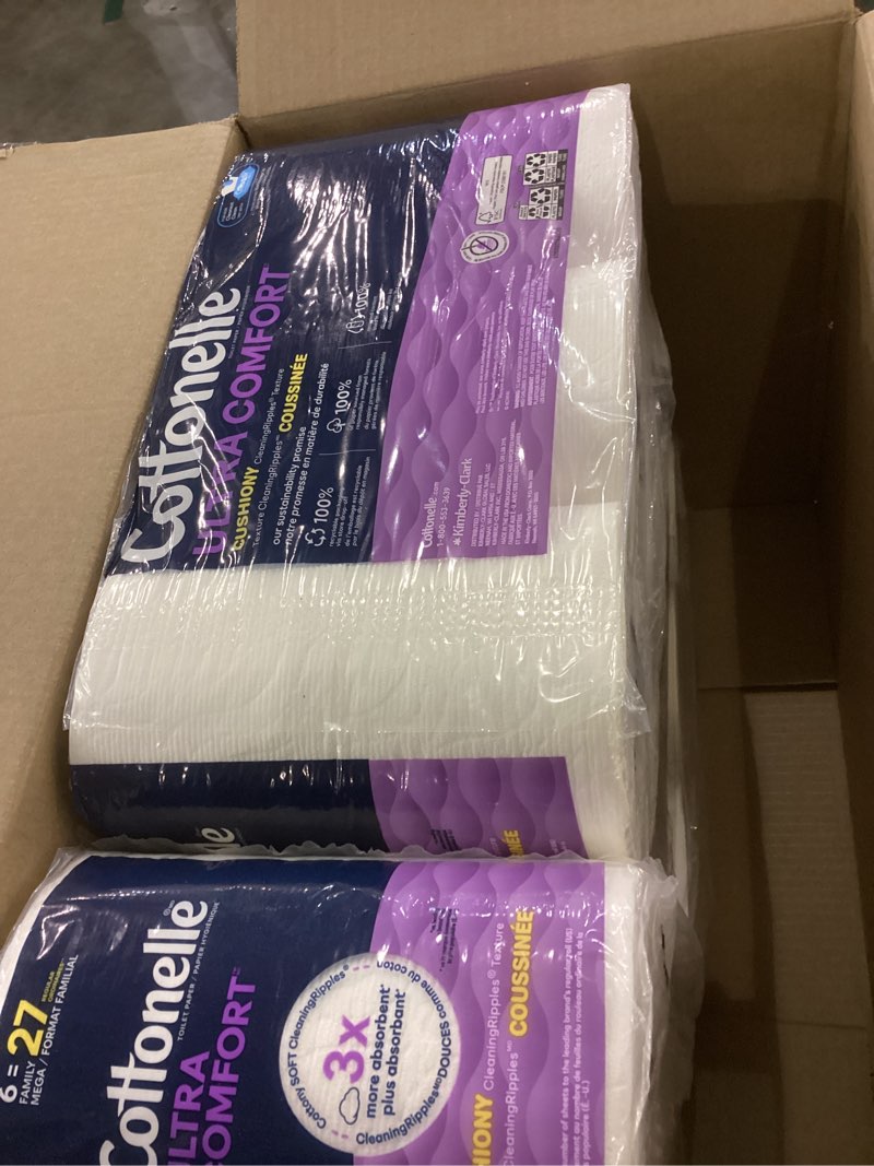 Condition photo showing New/Like New for Cottonelle Ultra Comfort Toilet Paper with Cushiony CleaningRipples Texture, Strong Bath Tissue, 24 Family Mega Rolls = 108 Regular Rolls (4 Packs of 6) Family Mega 296 sheet (Pack of 24)