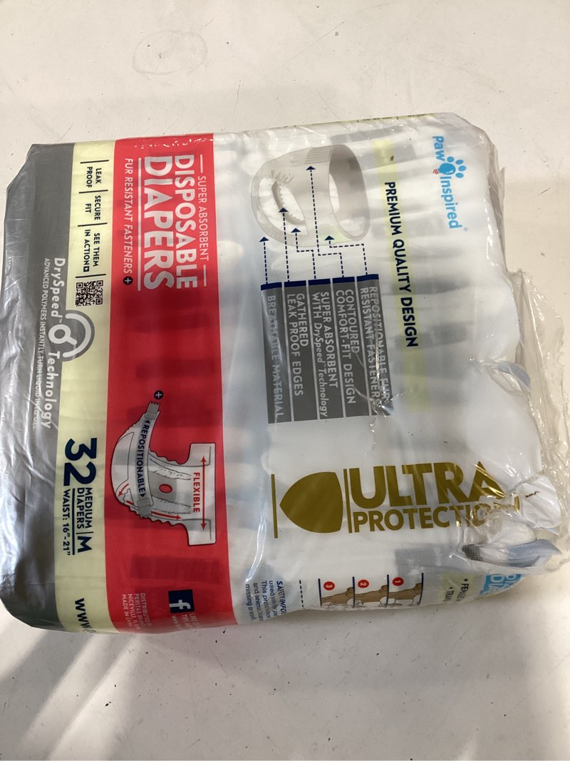 Condition photo showing Good Condition for paw inspired 32ct disposable dog diapers | female dog diapers ultra protection | diapers for dogs in heat, excitable urination, or incontinence (medium) medium (32 count)