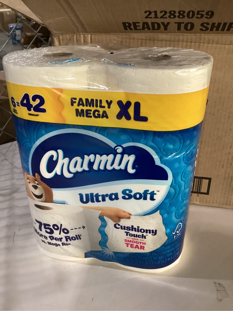 Condition photo showing As Is for Charmin Ultra Soft Cushiony Touch Toilet Paper, Family 6 Rolls 