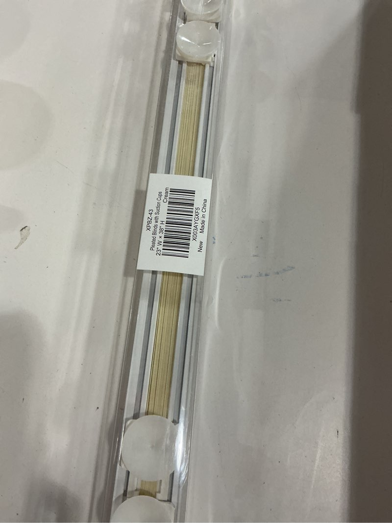 Condition photo showing As Is for LazBlinds Tool-Free Cordless Pleated Shades with Suction Cups Light Filtering Top Down Bottom Up Pleated Blinds for Window Size 23" W x 38" H, Cream Cream 23" W x 38" H