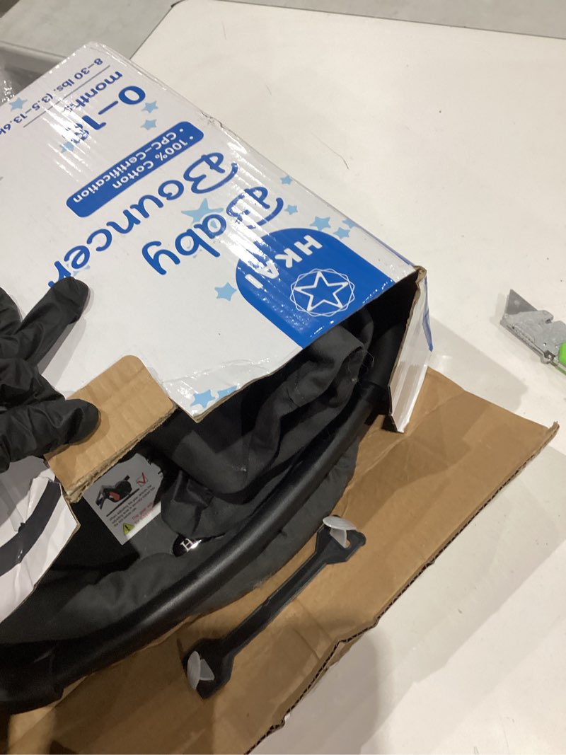 Condition photo showing Good Condition for hkai baby bouncer, portable baby bouncer seat for babies 0-18 months, 100% cotton fabrics, 3 modes of use with rocker and stationary options, infant rocker chair with hanging toys-dark grey