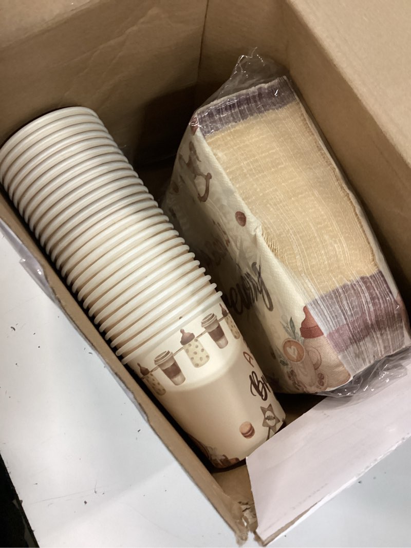 Condition photo showing Good Condition for hushee 200 pcs a baby is brewing baby shower paper plates cups napkins coffee party supplies tableware set decorative disposable cup napkin for 50 guest party decoration brown coffee