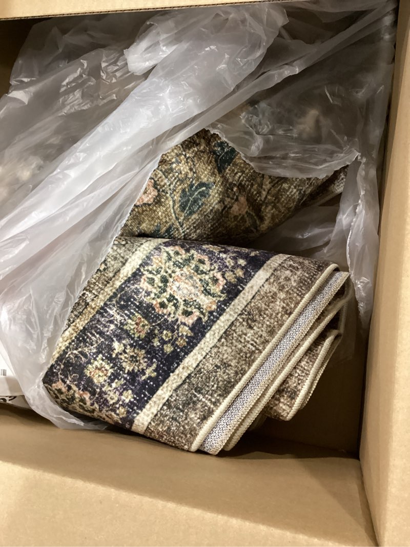 Condition photo showing Good Condition for witshock olive brown 7x9 area rugs for living room: boho modern vintage traditional neutral distressed, washable low pile non-slip carpet for living room bedroom, nursery kids playroom, 84x108 7' x 9' (rectangular) olive green&brown