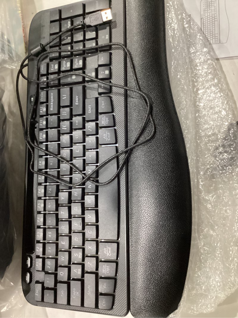 VEILZOR Wired Ergonomic Keyboard, 7-Color Backlit USB Computer Keyboard with Wrist Rest, Wave Keys,