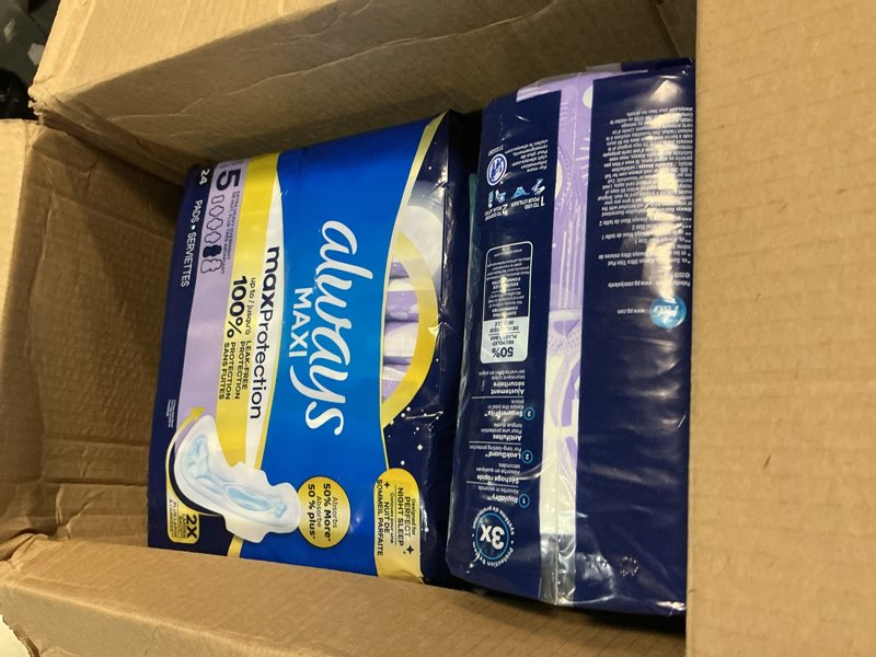 Condition photo showing New/Like New for always maxi overnight pads with wings, size 5, extra heavy overnight, unscented, 72 count size 5 72.0