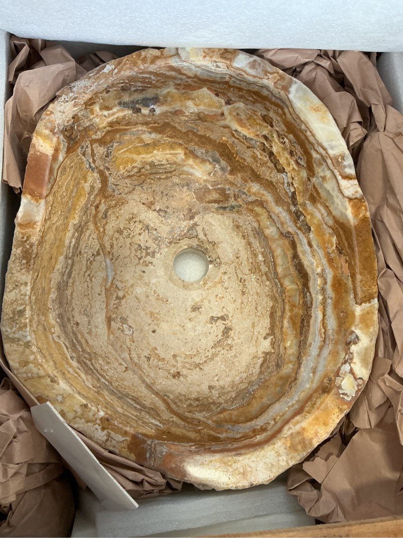 Condition photo showing Good Condition for Natural Travertine Onyx Stone Vessel Bath Sink NOSV-TO