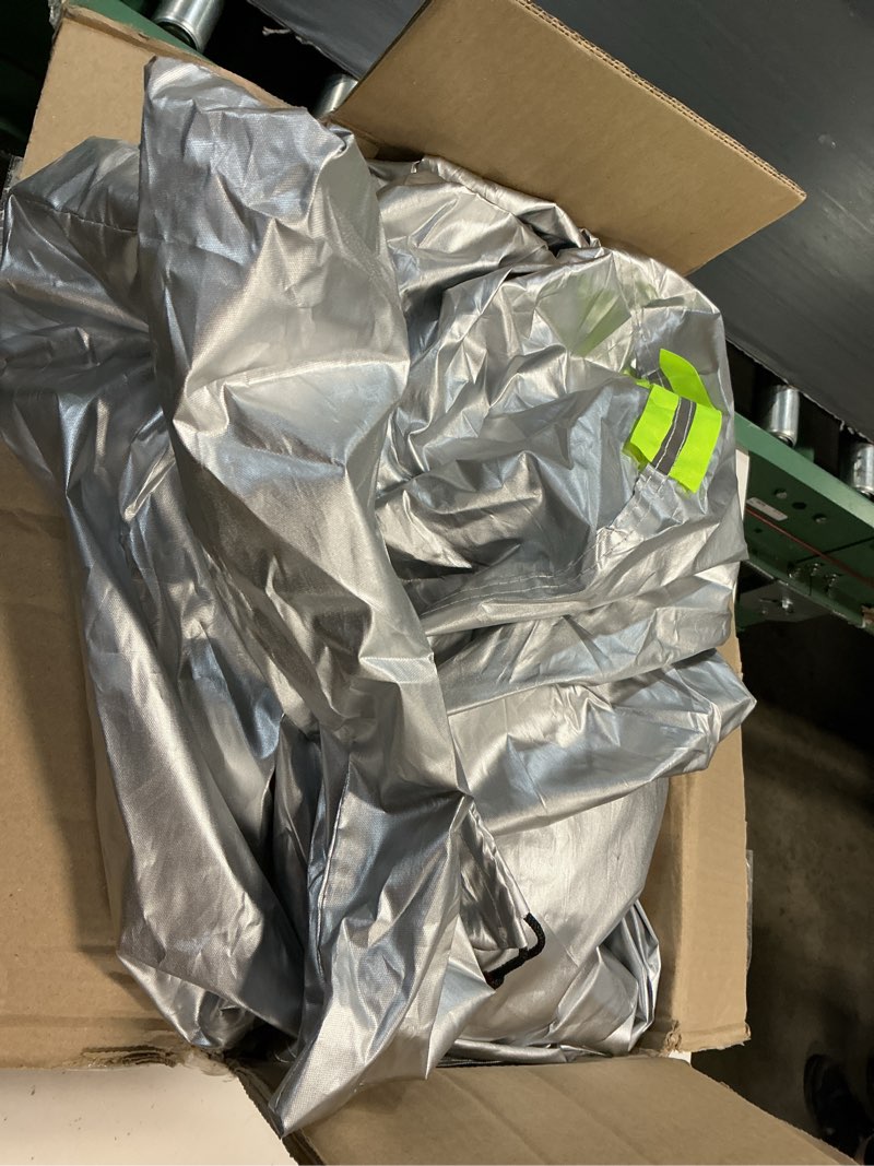 Condition photo showing As Is for gxarts heavy duty car cover 189"×75"×59" waterproof all-weather sedan cover with zipper door+windproof straps?uv snowproof dustproof fit for toyota corolla honda civic vw jetta kia forte elantra+more 189*75*59 inch