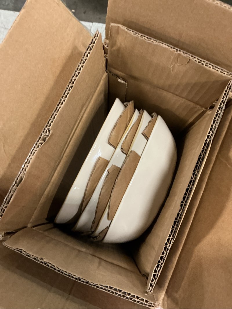 Condition photo showing New/Like New for famiware large pasta bowls set of 4, ocean square 8" bowls, pasta serving bowl large dinner bowls, kitchen bowl set, microwave and dishwasher safe, scratch resistant, vanilla white vanilla white square-8"bowl for 4