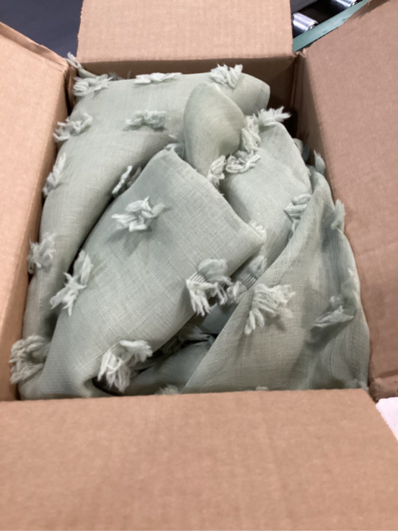 Condition photo showing Good Condition for Sage Green Back Tab Pom Pom Curtains for Girls Room Bedroom Nursery Living Room Blackout Curtains Double Layer,96 Inch Length 50"W x 96"L (Pack of 2) Sage Green