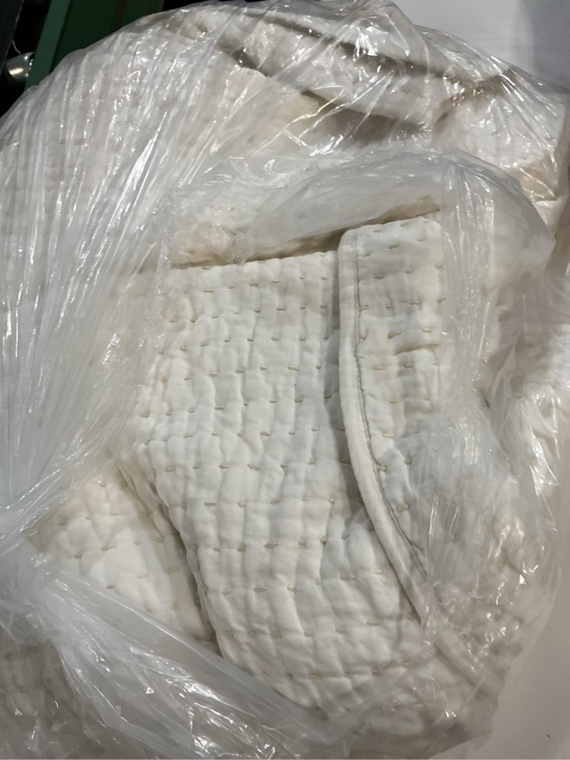 Condition photo showing As Is for quince european linen cotton stitch quilt, king/cal king, ivory 1pcs