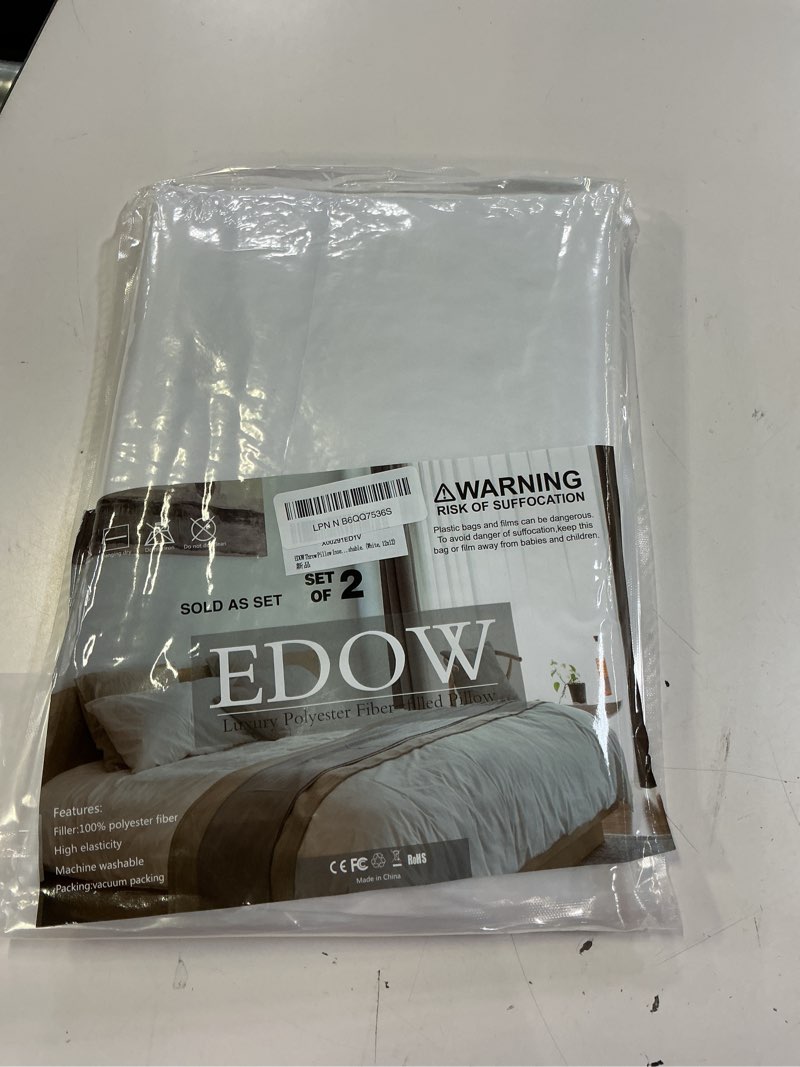 Condition photo showing New/Like New for edow throw pillow inserts, set of 2 lightweight down alternative polyester pillow, couch cushion, sham stuffer, machine washable. (white, 14x14) 14"x14"