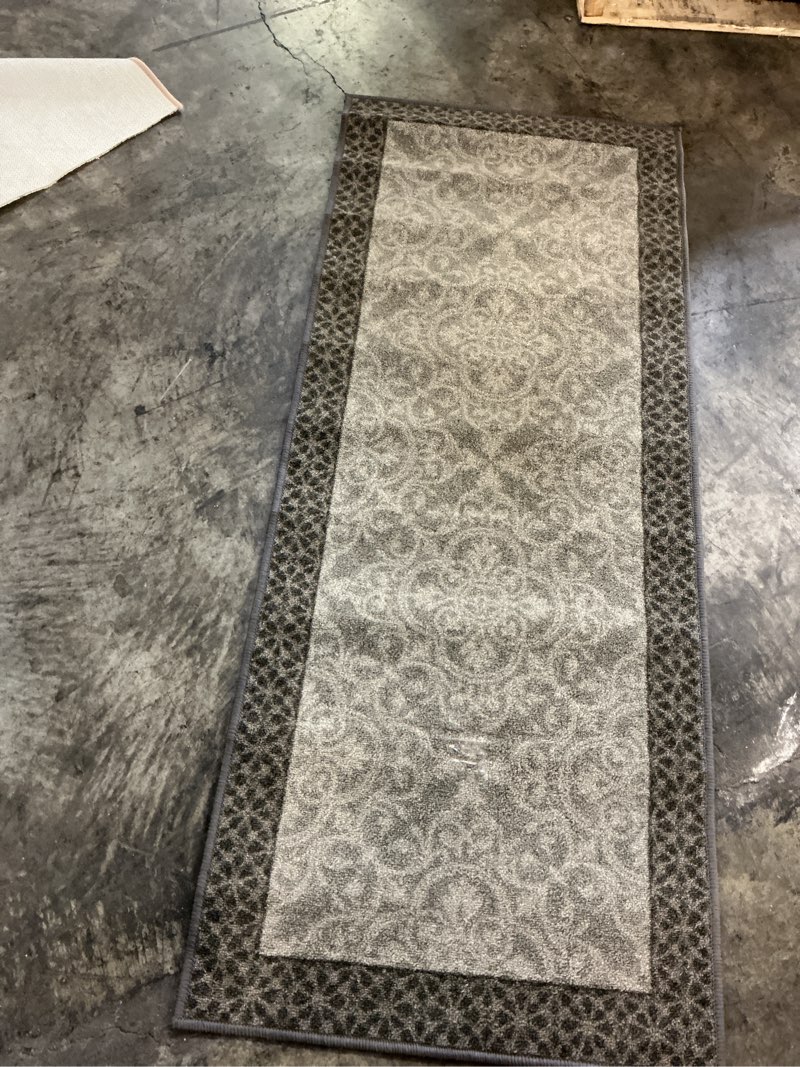 Condition photo showing As Is for derbent grey 2 ft. x 5 ft. rectangle indoor runner rug