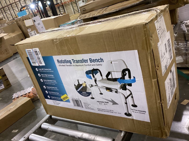 Condition photo showing As Is for DMI FSA/HSA Eligible 360° Max Comfort Swivel Shower Chair for Elderly and Disabled, Extra-Wide 360lb Capacity Tub Transfer Bench, Non-Slip & Padded Arms, Bonus Adjustable Back Scrubber Included Sliding + 360° Swivel