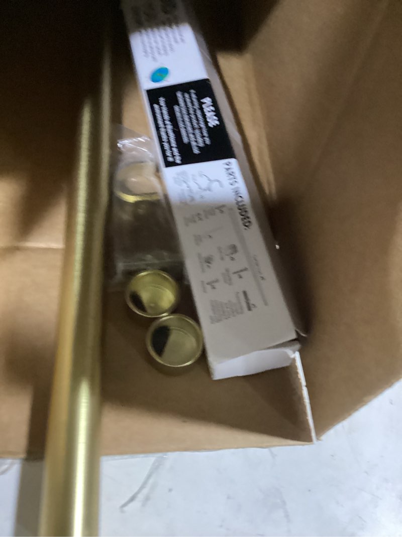 Condition photo showing As Is for curtain rods for windows 28 to 150 inches, vimayta 1 inch adjustable heavy duty drapery rod with aluminum alloy finial and brackets for living room, bedroom, kitchen, patio, sliding door, brushed gold brushed gold 28"-150"