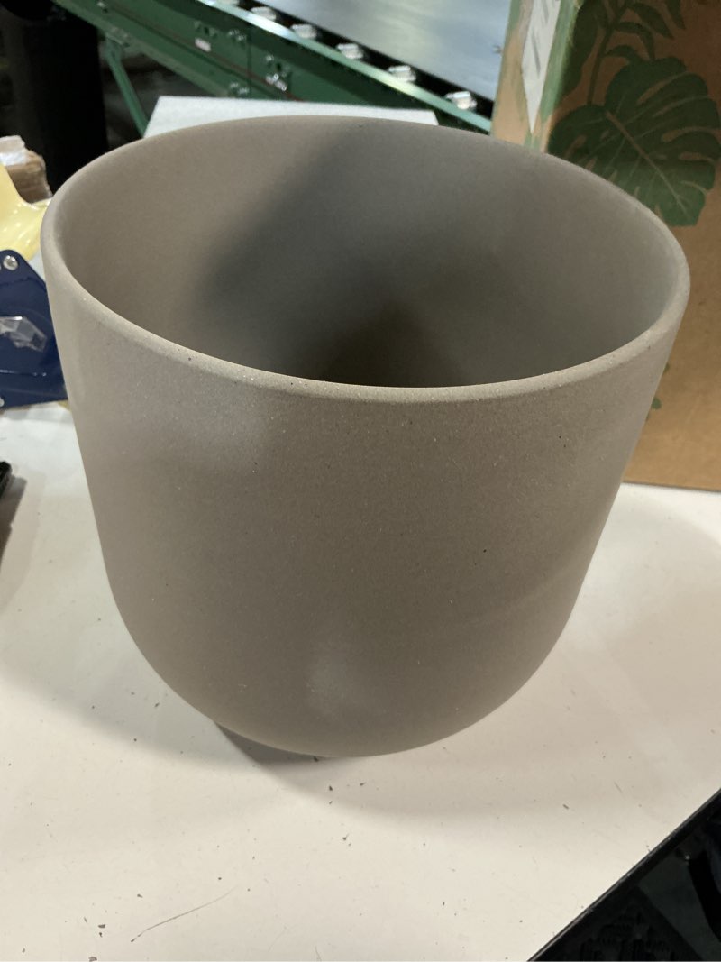 Condition photo showing New/Like New for le tauci 10 inch planter with acacia wood stand, ceramic planters for indoor plants, unique plant pots indoor for home decor, cylinder pots for plants with drainage hole and plug, neutral gray neutral gray 10 inch