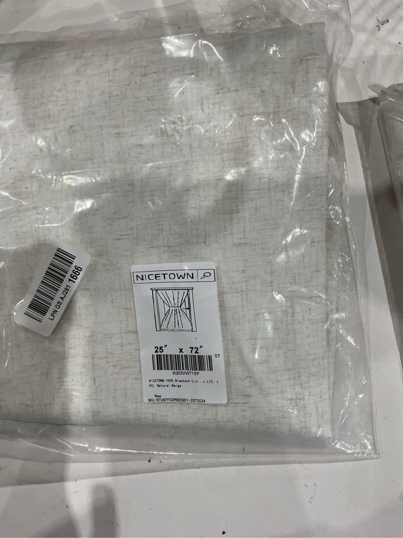 Condition photo showing Good Condition for nicetown 100% blackout linen curtain for french front door thermal insulated door curtain panel with tieback for patio glass, linen sheer drapes for living room, w25 x l72, 1 pc, natural beige natural beige 25"w x 72"l (pack of 1)