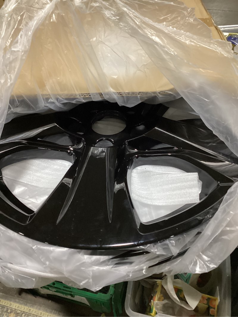 Condition photo showing As Is for 4-pack wheel skins compatible with toyota rav4 / rav4 hybrid 2019 2020 2021 2022 2023 2024, 17" 17 inch alloy wheel, snap-on wheel cover replacement, bright black color