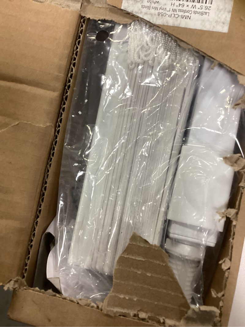 Condition photo showing Good Condition for LazBlinds No Tools No Drill 1" Vinyl Mini Blinds, Cordless Blinds for Windows, Light Filtering Horizontal Window Blinds & Shades, 26 1/2" W x 64" H, White Cordless-white 26 1/2" W x 64" H