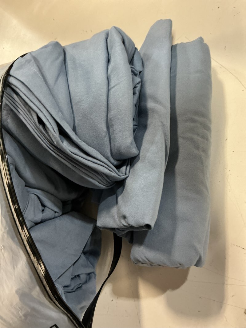 Condition photo showing Good Condition for gokotta king size sheets set 4 piece, 100% fsc® certified rayon derived from bamboo, luxury breathable and silky soft sheets, deep pocket 16" fitted sheet with elastic corner straps, blue 03 blue king - 4 pcs